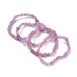 Bracelets élastiques en perles de quartz rose naturelle, pierre roulée, pépites, diamètre intérieur: 2~2-1/4 pouce (5.2~5.6 cm)