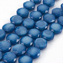 Chapelets de perles de lustre en verre plaqué, plat rond à facettes, Dodger bleu, 13.5~14x7~8.5mm, Trou: 1~1.4mm, Environ 24~25 pcs/chapelet, 13.7 pouce