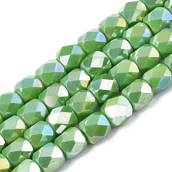 Abalorios de vidrio electroplate hebras, color de ab chapado, facetados, columna, verde mar, 5.5x5mm, agujero: 1.2 mm, aproximamente 99 pcs / cadena, 21.85 pulgada (55.5 cm)