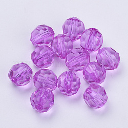 Abalorios de acrílico transparentes, facetados, redondo, violeta oscuro, 6x5.5mm, agujero: 1.3 mm, aproximamente 4200 unidades / 500 g