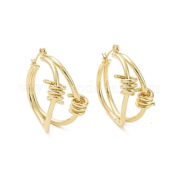 Brass Thorns Beaded Hoop Earrings for Women, Golden, 32x31x17.5mm, Pin: 0.7mm