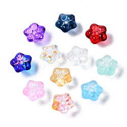 Perles en verre transparentes, fleur, couleur mixte, 10x10x7mm, Trou: 1.2mm