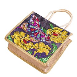 DIY Diamant-Malkits für Leinenhandtaschen, Wiederverwendbare Einkaufstasche Handwerk, Schmetterlingsmuster, Handtasche: 260x260x110 mm
