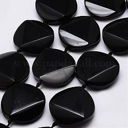 Натуральный черный камень бисер нитей, плоско-круглые, граненые, 30x6.5 мм, отверстие : 2 мм, около 13 шт / нитка, 15.35 дюйм (39 см)