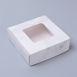 Papier mit pvc bonbonboxen, mit quadratischem Fenster, für Backbox, Babyparty-Geschenkbox, Viereck, weiß, 9x9x4 cm