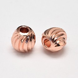 Rack Plating and Vacuum Plating Brass Corrugated Round Spacer Beads, Rose Gold, 6mm, Hole: 2mm