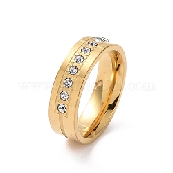 Anello da dito con linea di strass di cristallo, 201 gioiello in acciaio inossidabile per donna, oro, diametro interno: 17mm