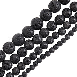 OLYCRAFT 247 Pcs About 4mm 6mm 8mm 10mm Natural Lava Beads Undyed Black Chakra Bead Strand Round Volcanic Lava Gemstone Energy Beads for Bracelets Necklace Jewelry Making