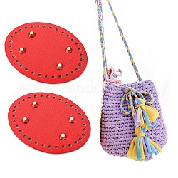 Shaper de fond de sac ovale en cuir pu, pour sac à tricoter, sacs femme, accessoires de bricolage à la main, rouge, 12.5x9.5x1.1 cm, Trou: 5mm