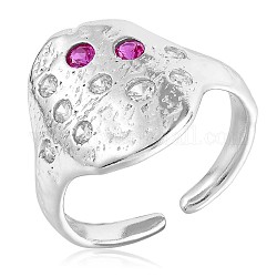 Anillo abierto ovalado de plata de ley 925 con baño de rodio, anillo grueso de circonita cúbica rosa intenso para mujer, Platino, nosotros tamaño 5 1/4 (15.9 mm)