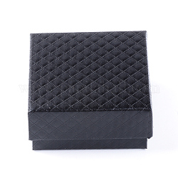 Cajas de joyería de cartón, con la esponja en el interior, cuadrado, negro, 7.3x7.3x3.5 cm