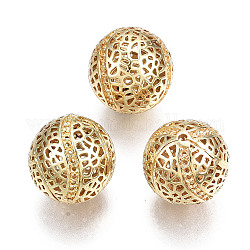 Brass Beads, Nickel Free, Hollow, Round, Real 18K Gold Plated, 13mm, Hole: 1mm