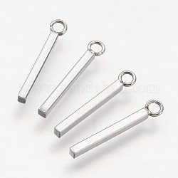 304 Stainless Steel Pendants, Cuboid, Stainless Steel Color, 18x1.5x1.5mm, Hole: 1.5mm