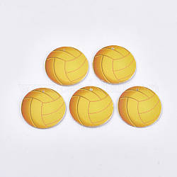 Pu-Leder große Anhänger, sportliche Reize, einseitiges Volleyball-Muster, Flachrund, golden, 55x1.5 mm, Bohrung: 2 mm