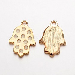 Esmalte de aleación de oro ligero hamsa mano / mano de fatima / mano de los colgantes de miriam para la joyería de Buda, blanco, 23x16x2mm, agujero: 2 mm
