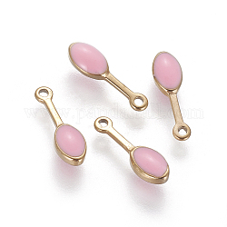 Placcatura ionica (ip) 304 ciondoli in acciaio inossidabile, con smalto, ovale, oro, perla rosa, 13x4x3mm, Foro: 1 mm