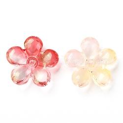 Bouchons de perles de verre peints au four transparents, fleurs à cinq pétales, couleur mixte, 22x22x8mm, Trou: 1.8mm