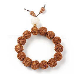 Mala-Perlen-Armband, rundes natürliches Rudraksha-Perlen-Stretcharmband für Frauen, mit Plastiklotus, Sienaerde, Innendurchmesser: 2-1/2 Zoll (6.5 cm)