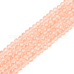 Chapelets de perles en verre, facette, rondelle, Saumon, 10x8mm, Trou: 1mm, Environ 65~66 pcs/chapelet, 20.8~21.2 pouce (53~54 cm)