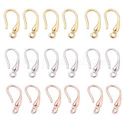 9 Pairs 3 Colors Brass Earring Hooks, Ear Wire, with Horizontal Loop, Mixed Color, 18x2.5mm, Pin: 0.8mm, Hole: 1.4mm, 3 colors, 3pairs/color, 9pairs/box