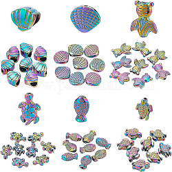 BENECREAT 48Pcs 6 Style Ocean Theme Rainbow Color Alloy European Beads, Seashell Fish Pattern Loose Beads for Bracelet Necklace DIY Jewelry Making