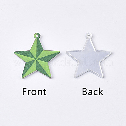 Acrylic Pendants, PVC Printed on the Front, Film and Mirror Effect on the Back, Star, Green, 23.5x22x2mm, Hole: 1mm
