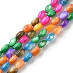 Fili di perline tinti in conchiglia naturale d'acqua dolce, ovale, colorato, 5x2.5~3mm, Foro: 0.7 mm, circa 74~80pcs/filo, 14.57~14.80'' (37~37.6 cm)