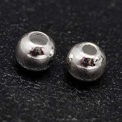 925 шарики стерлингового серебра, бесшовные круглые бусины, серебряные, 2 мм, отверстие : 0.7~1 мм