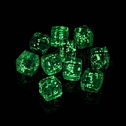 Luminous Glass Bead, Glow in the Dark,  Cube, Dark Turquoise, 11x11x10mm, Hole: 1.6mm