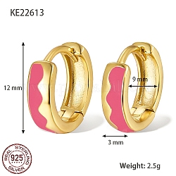 925 толстые серьги-кольца из стерлингового серебра, с эмалью, для женщин, реальный 18k позолоченный, ярко-розовый, 12x3 мм