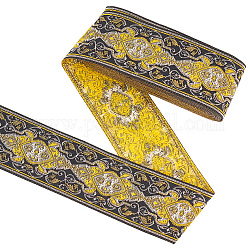 Ethnic Style Embroidery Polyester Ribbons, Jacquard Ribbon, Garment Accessories, Floral Pattern, Yellow, 2 inch(50mm), about 7.66 Yards(7m)/Roll