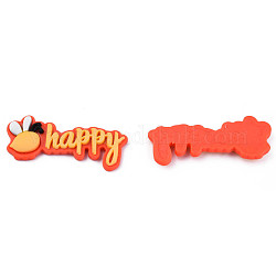 Opaque Resin Cabochons, Word Happy, Orange Red, 22x52x5.5mm