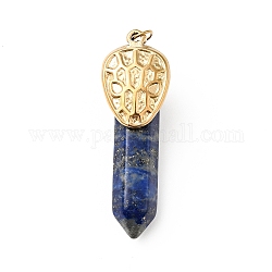 Snake Head Natural Lapis Lazuli Pointed Pendants, with Ion Plating(IP) Platinum & Golden Tone 304 Stainless Steel Findings, Faceted Bullet Charm, 40mm, Snake Head: 19.5x13x2.5mm, Bullet: 32x8x8.5mm, Hole: 3.4mm