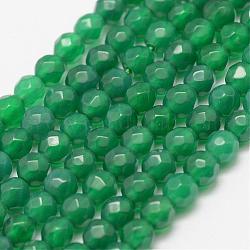 Faceted Natural Agate Beads Strands, Round, Dyed & Heated, Grade A, Green, 6mm, Hole: 1mm, about 56~58pcs/strand, 14 inch(35.6cm)