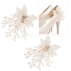 Decorazioni per scarpe da sposa con fiori in rilievo di perle finte in plastica abs, filo di rame avvolto, con strass, oro, 80x62x10mm