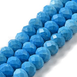 Gefärbte natürliche Howlith-Perlenstränge, facettierte Rondelle, Verdeck blau, 7.5~8x5.5 mm, Bohrung: 1 mm, ca. 72 Stk. / Strang, 15.31 Zoll (38.9 cm)