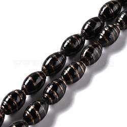 Perles vernissées de sable d'or manuelles , olive, noir, 16.5x10.5mm, Trou: 2~2.4mm, Environ 25 pcs/chapelet, 15.94 pouce (40.5 cm)