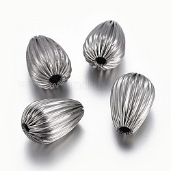 304 Stainless Steel Corrugated Beads, teardrop, Stainless Steel Color, 13x7.5~8mm, Hole: 2mm