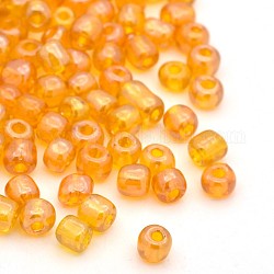 Perles de rocaille en verre rondes, trans. couleurs lustered, or, taille: environ 2mm de diamètre, Trou: 1mm, environ 370 pcs/50 g