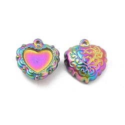 Ion Plating(IP) 304 Stainless Steel Pendants, Heart Charm, Rainbow Color, 13x12x5mm, Hole: 1mm