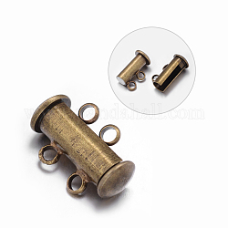 Fermoirs magnétiques coulissants de tube en laiton 2 -strands 4-trous, sans nickel, bronze antique, 16x10x7mm, Trou: 1.5mm
