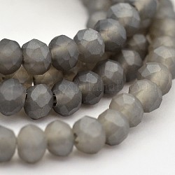 Pearl Luster Plated Faceted Rondelle Glass Beads Strands, Frosted, Slate Gray, 3x2mm, Hole: 1mm, about 150pcs/strand, 14.9inch