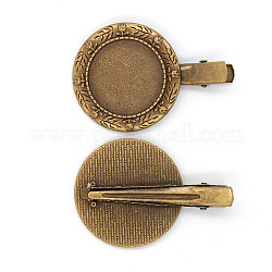 Zubehör der Ziglegierungs-Alligator-Haarspange, mit flacher runder Tabletteinstellung, Antik Bronze, Tablett: 25 mm; über 30 teile/beutel