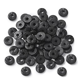 Perles de coco, teinte, donut, noir, 12x4mm, Trou: 3mm, environ 100 pcs / sachet 