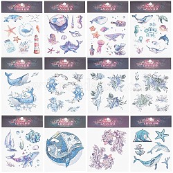 Gorgecraft 12 Sheets 12 Style Ocean Theme Cool Sexy Body Art Removable Temporary Tattoos Paper Stickers, Mixed Patterns, 15x10.5x0.03cm, 1 sheet/style