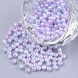Cuentas de perlas de imitación de plástico ABS del arco iris, gradiente de perlas de sirena, redondo, rosa, 9.5~10x9mm, agujero: 1.6 mm