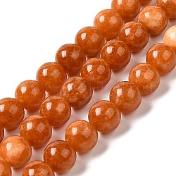 Naturali tinti perle di giada fili, tondo, arancione scuro, 10~10.5mm di diametro, Foro: 1 mm, circa 37pcs/filo, 14.76''~14.80'' (37.5~37.6 cm)