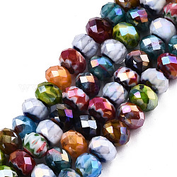 Fili di perle di vetro millefiori fatte a mano sfaccettate, ab colore placcato, abaco, colore misto, 8x5.5~6.5mm, Foro: 1.2 mm, circa 72~73pcs/filo, 16.65 pollice ~ 16.85 pollici (42.3 cm ~ 42.8 cm)