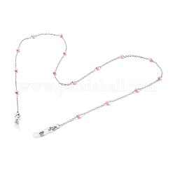 304 Edelstahl Kabelkette Halsketten, mit Emaille Perlen, Brillenketten, Edelstahl Farbe, rosa, 27.95 Zoll (71 cm)