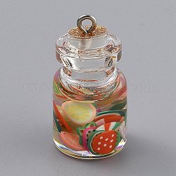Transparente Glaswunschflaschenanhänger Dekoration, mit Harz- und Plastikbonbons im Inneren, Korken, Farbig, 29x15 mm, Bohrung: 2 mm
